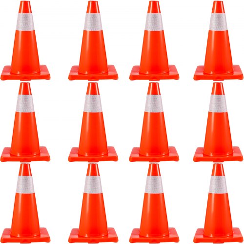 12Pack 18\" Traffic Cones, Safety Road Parking Cones PVC Base, Orange Traffic Cone with Reflective Collars, Hazard Construction Cones for Home Traffic Parking