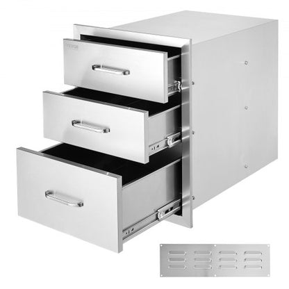 18x23 Inch Outdoor Kitchen Stainless Steel Triple Access BBQ Drawers with Chrome Handle, 18 x23 x 23 Inch