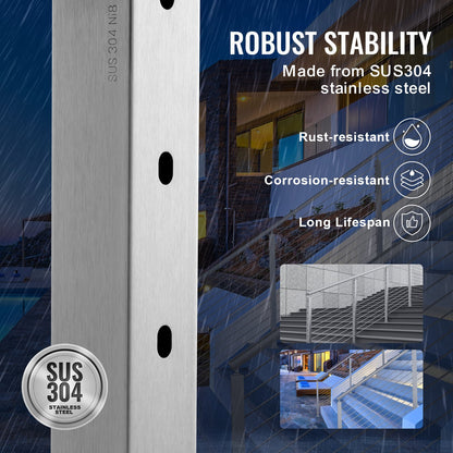 Kabelräckesstolpe, 42" x 2" x 2" stål, 30° vinklat hål, 12 förborrade hål, kabelräckesstolpe i rostfritt stål SUS304 med horisontellt och böjt fäste, 1JZLGZ1067556VUN5V0