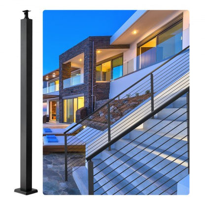 Cable Railing Post 36x2x2in/91.4x5.1x5.1 cm Steel Railing Post Without Holes 1-Pack Black