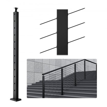 Cable Railing Post, 42" x 1" x 2" Steel 30° Angled Hole Stair Railing Post, 12 Pre-Drilled Holes, SUS304 Stainless Steel Cable Rail Post with Horizontal and Curved Bracket, 1JZLGZHS1067HNEKBV0