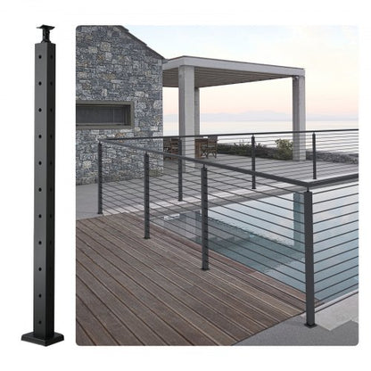 Cable Railing Post, 36" x 1" x 2" Steel L-Shaped Hole Corner Railing Post, 10 Pre-Drilled Holes, SUS304 Stainless Steel Cable Rail Post with Horizontal and Curved Bracket, 1JZLGZHS9142UYBR4V0