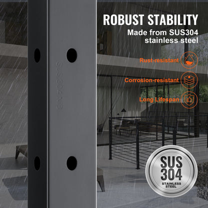 Cable Railing Post, 36" x 1" x 2" Steel L-Shaped Hole Corner Railing Post, 10 Pre-Drilled Holes, SUS304 Stainless Steel Cable Rail Post with Horizontal and Curved Bracket, 1JZLGZHS9142UYBR4V0