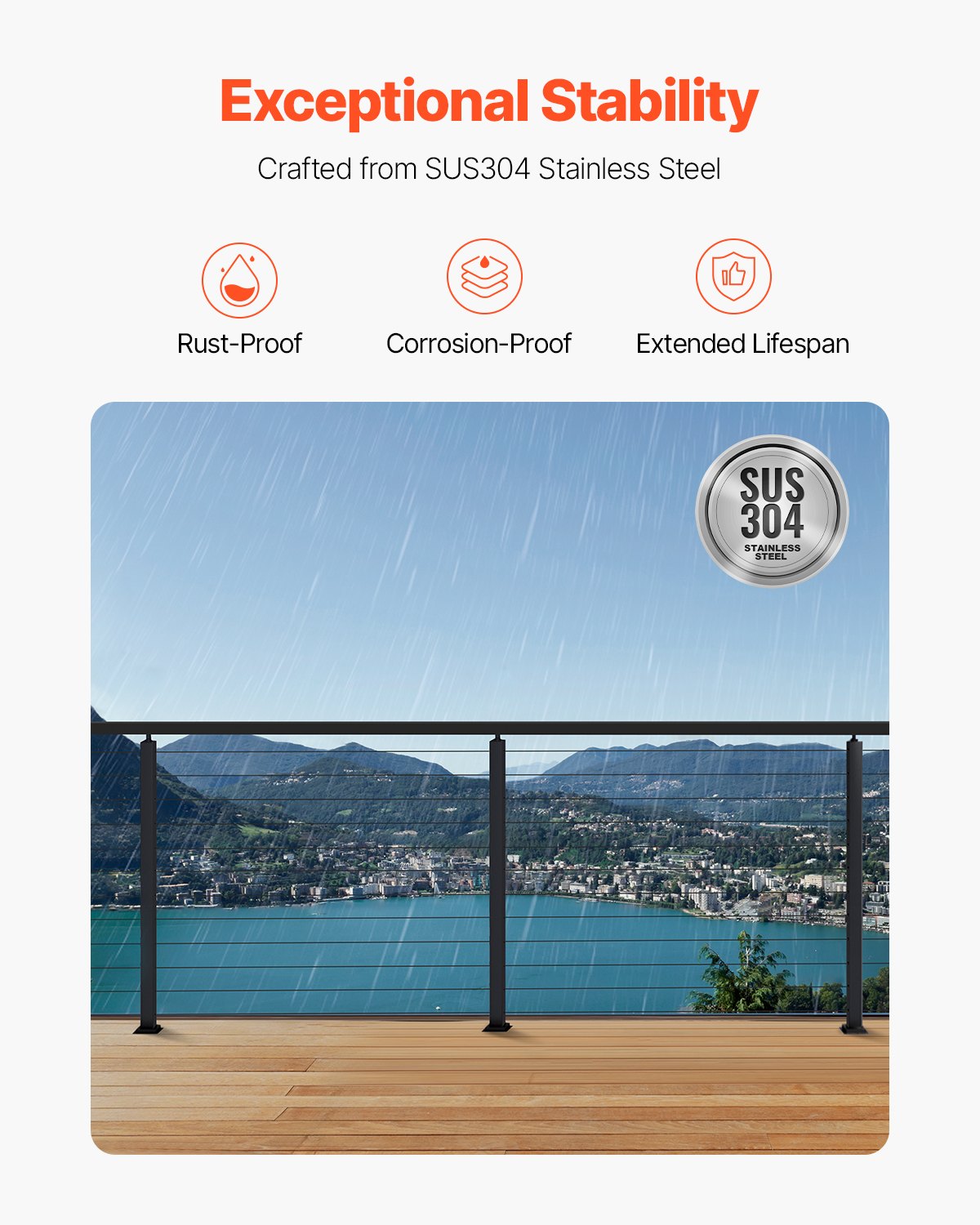 Cable Railing Post, 42x1x2 Inch Level Deck Stair Posts, 1-Pack Stainless Steel Cable Handrail Post, Pre-Drilled Pickets with Mounting Bracket Stair Railing Kit, Black, 1JZLGZXHS1063GGTD001V0