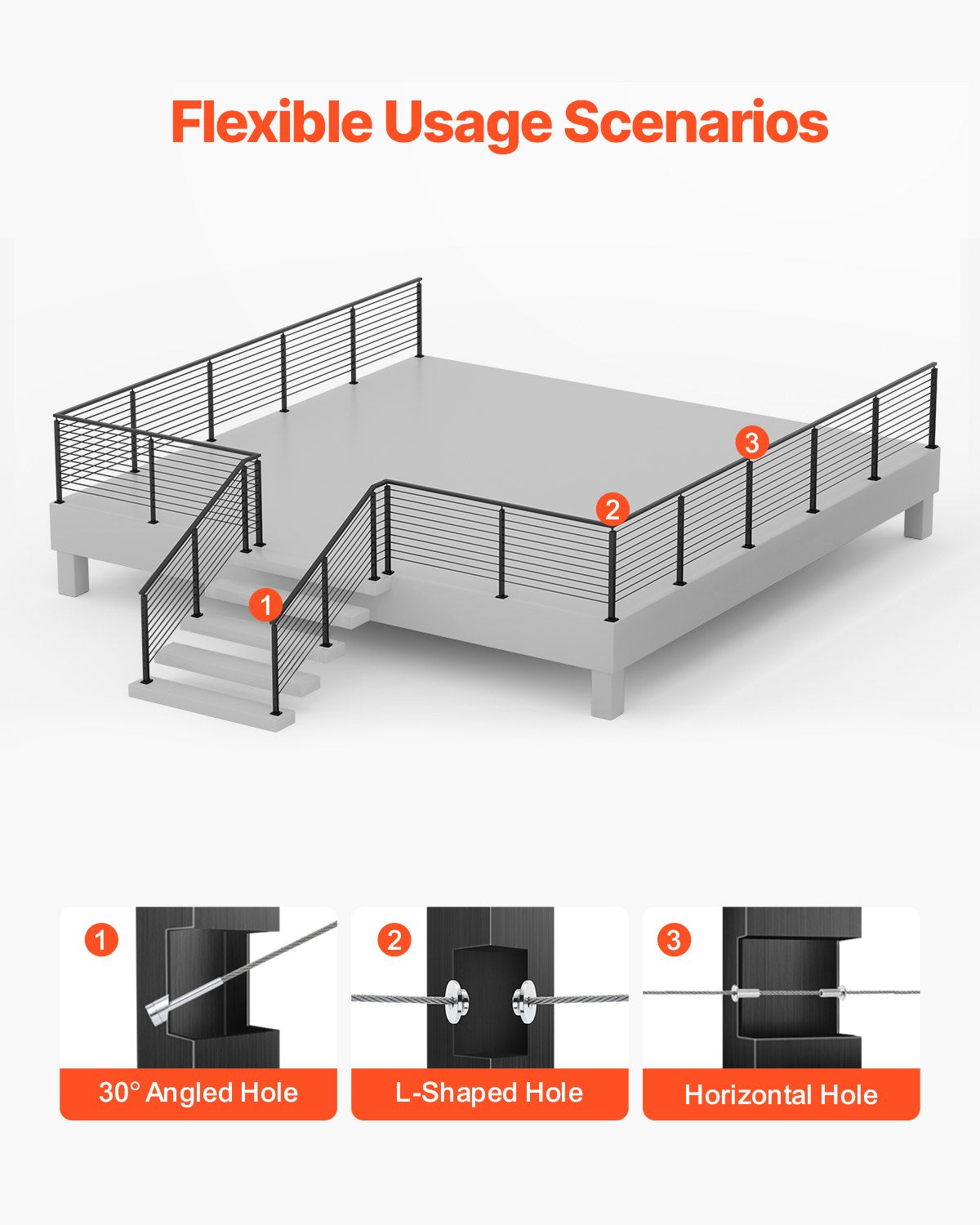 1-pack kabelräckesstolpe, 36x2x2 tum horisontellt hål för däckräcke med förborrade hål, kabelräckesstolpe i rostfritt stål med horisontellt och böjt fäste, svart, 1JZLGZXHS9148RVYS001V0