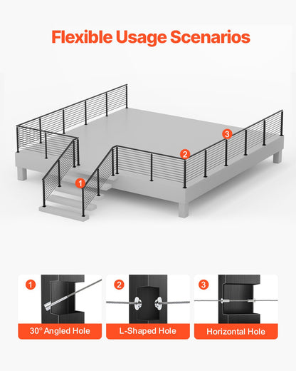1-pack kabelräckesstolpe, 36x2x2 tum horisontellt hål för däckräcke med förborrade hål, kabelräckesstolpe i rostfritt stål med horisontellt och böjt fäste, svart, 1JZLGZXHS9148RVYS001V0