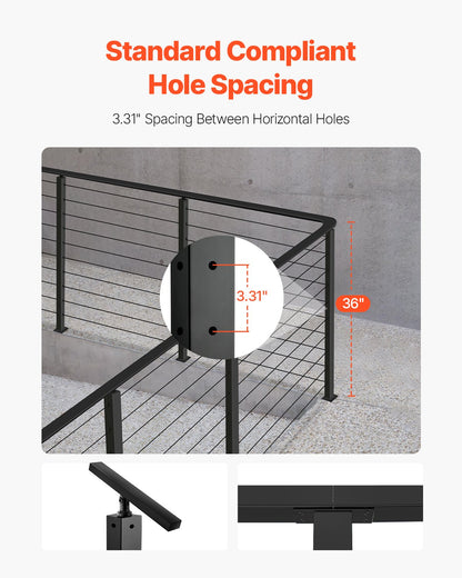 Cable Railing Post, 914.4 x 50.8 x 50.8 mm Corner Railing Post, with L-Shaped Pre-Drilled Holes, Stainless Steel with Horizontal and Curved Bracket, 1-Pack, Black, 1JZLGZXHS914ZPBNY001V0