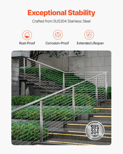 Cable Railing Post, 42x2x2 Inch Stair Railing Post, with Pre-Drilled 30° Angled Holes, Stainless Steel Cable Rail Post with Horizontal and Curved Bracket, 1-Pack, Silver, 1JZLGZXYS1062TLWC001V0