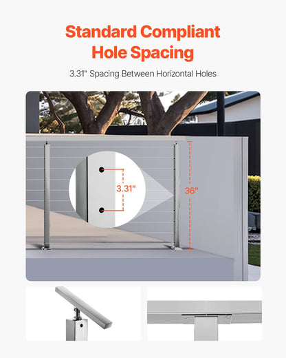 1-pack kabelräckesstolpe, 36x2x2 tum horisontellt hål för däckräcke med förborrade hål, kabelräckesstolpe i rostfritt stål med horisontellt och böjt fäste, silver, 1JZLGZXYS91466KZK001V0