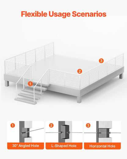 1-pack kabelräckesstolpe, 36x2x2 tum horisontellt hål för däckräcke med förborrade hål, kabelräckesstolpe i rostfritt stål med horisontellt och böjt fäste, silver, 1JZLGZXYS91466KZK001V0