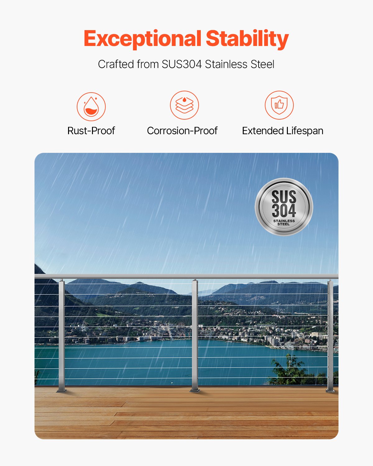 Cable Railing Post, 36x1x2 Inch Level Deck Stair Posts, 1-Pack Stainless Steel Cable Handrail Post, Pre-Drilled Pickets with Mounting Bracket Stair Railing Kit, Silver, 1JZLGZXYS914I4BDB001V0