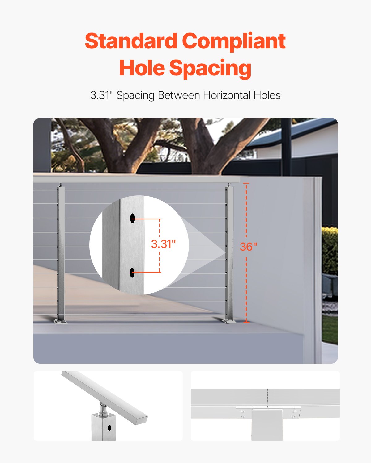 Cable Railing Post, 36x1x2 Inch Level Deck Stair Posts, 1-Pack Stainless Steel Cable Handrail Post, Pre-Drilled Pickets with Mounting Bracket Stair Railing Kit, Silver, 1JZLGZXYS914I4BDB001V0