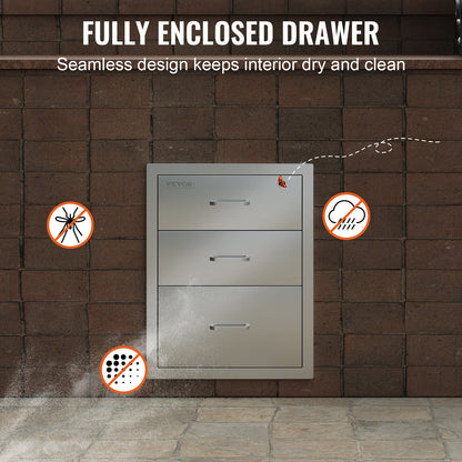 Byrå i rostfritt stål med 3 lådor och handtag, 35*58 cm, grillskåp