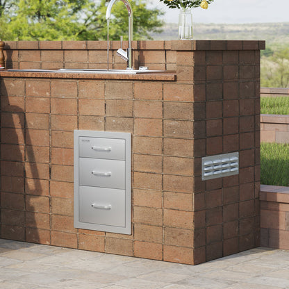 Byrå i rostfritt stål med 3 lådor och handtag, 35*58 cm, grillskåp