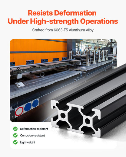 5PCS 59 in (1500 mm) T Slot 2040 Aluminum Extrusion Profile, European Standard Anodized Linear Rail, High-Strength Extruded Aluminum Rail for 3D Printer, CNC Machine DIY, Laser Engraving, Black