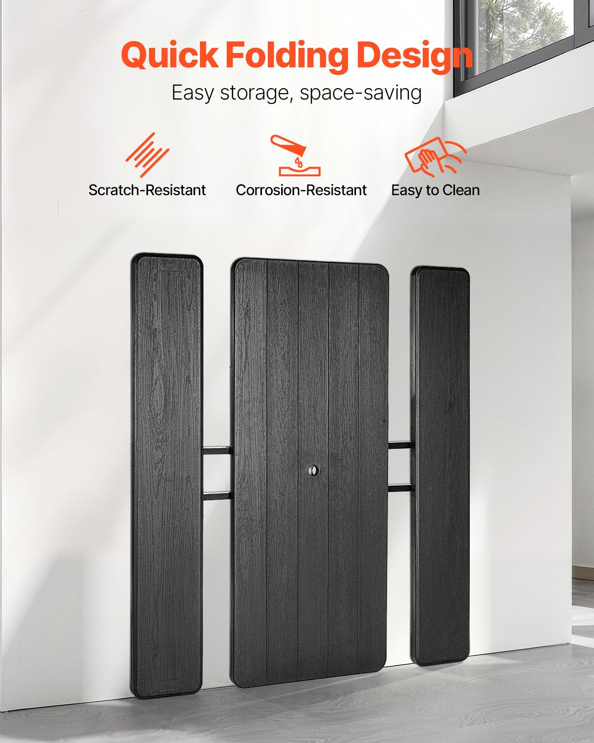 Hopfällbart picknickbord, 1,8 meter hopfällbara picknickbord med bänkar, stålbänkset med parasollhål, stort utomhusmatbord för uteplats, trädgård, pool (svart)