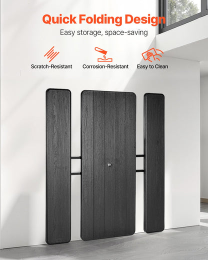 Hopfällbart picknickbord, 1,8 meter hopfällbara picknickbord med bänkar, stålbänkset med parasollhål, stort utomhusmatbord för uteplats, trädgård, pool (svart)