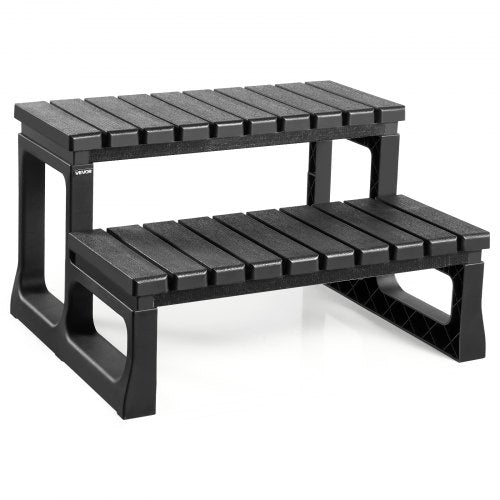 Hot Tub Step, 2-Step Spa Outdoor Stairs, Heavy Duty 599.5 mm Wide PP Above-Ground/Inflatable Pool Ladder with 145.2 kg Weight Capacity, Multi-Use for Porch, Patio, Deck, Campers,Black