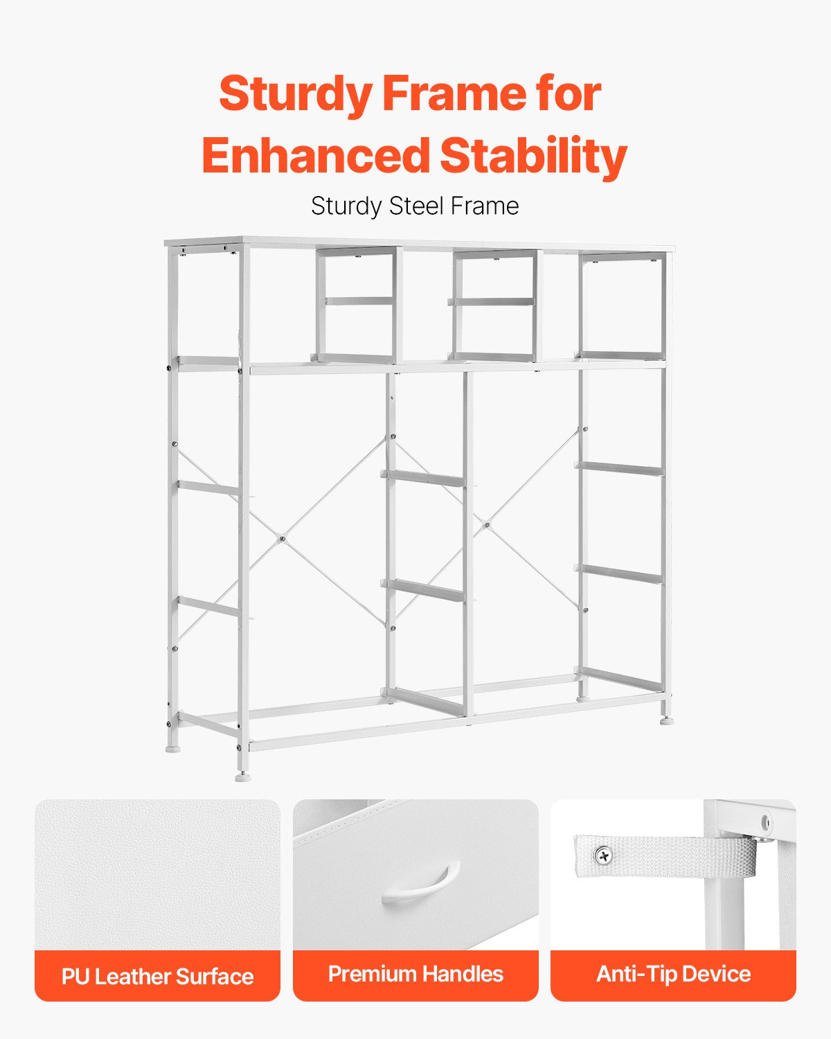 10 Drawer Dresser, Fabric Drawer Dresser with Fabric Bins, Closet Storage Drawers with Easy Pull Handle and Sturdy Steel Frame, Fabric Storage Tower for Bedroom, Hallway, Closet, Nursery, White