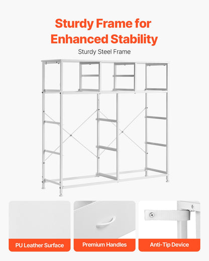 10 Drawer Dresser, Fabric Drawer Dresser with Fabric Bins, Closet Storage Drawers with Easy Pull Handle and Sturdy Steel Frame, Fabric Storage Tower for Bedroom, Hallway, Closet, Nursery, White