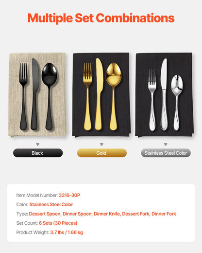 30-Piece Silverware Set, Food-Grade Stainless Steel Flatware Utensils, Mirror Finished Cutlery Set, Dishwasher Safe Eating Tableware for Kitchen Home, Service for 6, Include Knife Fork Spoon