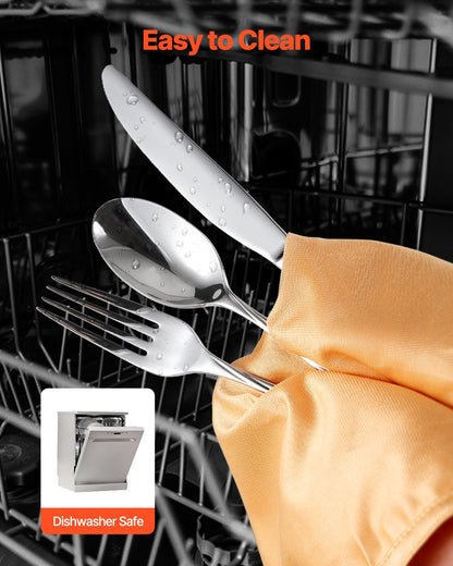 65-delars bestickset, livsmedelsklassade bestick i rostfritt stål, spegelblank bestickset, diskmaskinssäkert porslin för kök och hem, plats för 12 personer, inklusive kniv, gaffel och sked