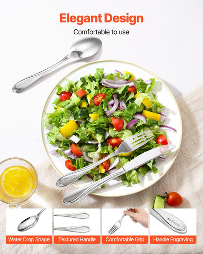 45-Piece Silverware Set, Food-Grade Stainless Steel Flatware Utensils, Mirror Finished Cutlery Set, Dishwasher Safe Eating Tableware for Kitchen Home, Service for 8, Include Knife Fork Spoon