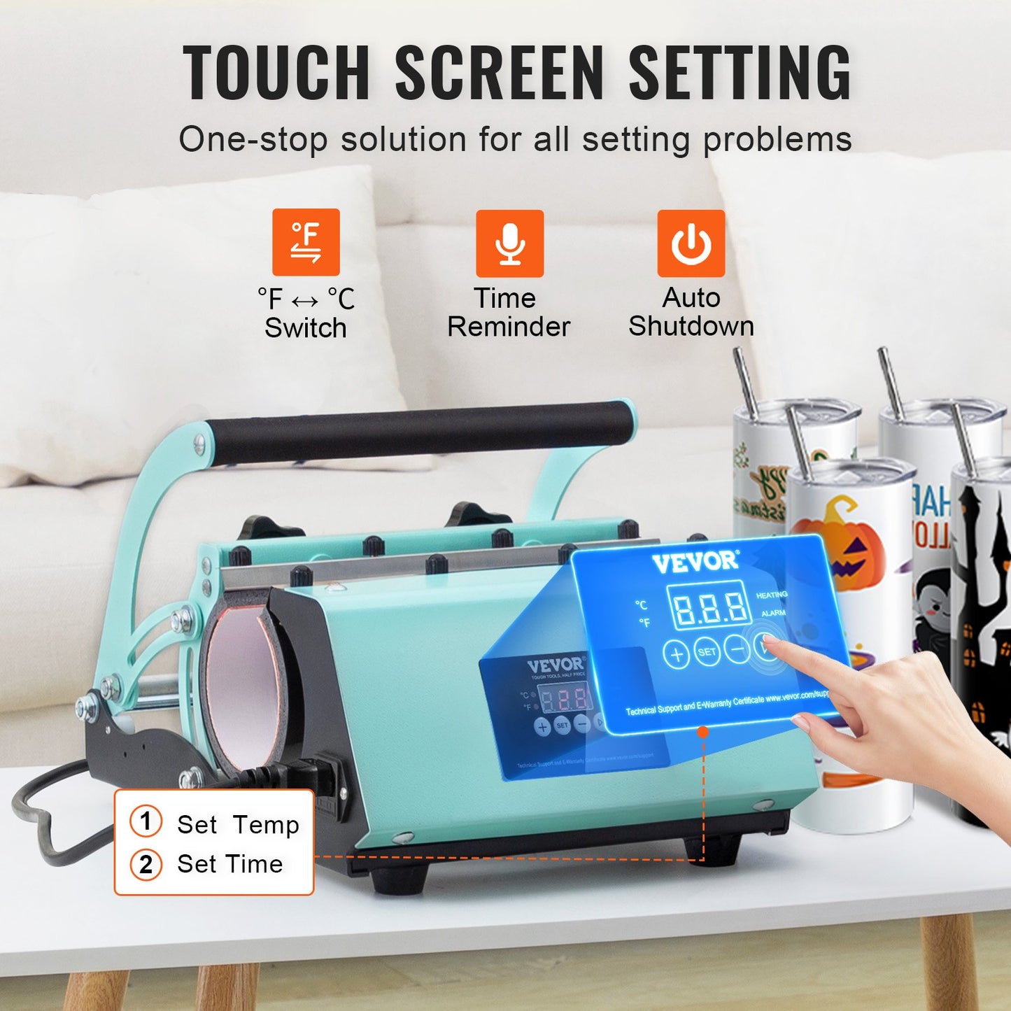 Tumbler Heat Press Machine and Sublimation Tumblers, Tumbler Press Set with 8pcs 20OZ Blank Tumblers, Mug Press Cup Press for 11-30oz Tumblers Mug, with Heat Transfer Paper, Gloves, Tape