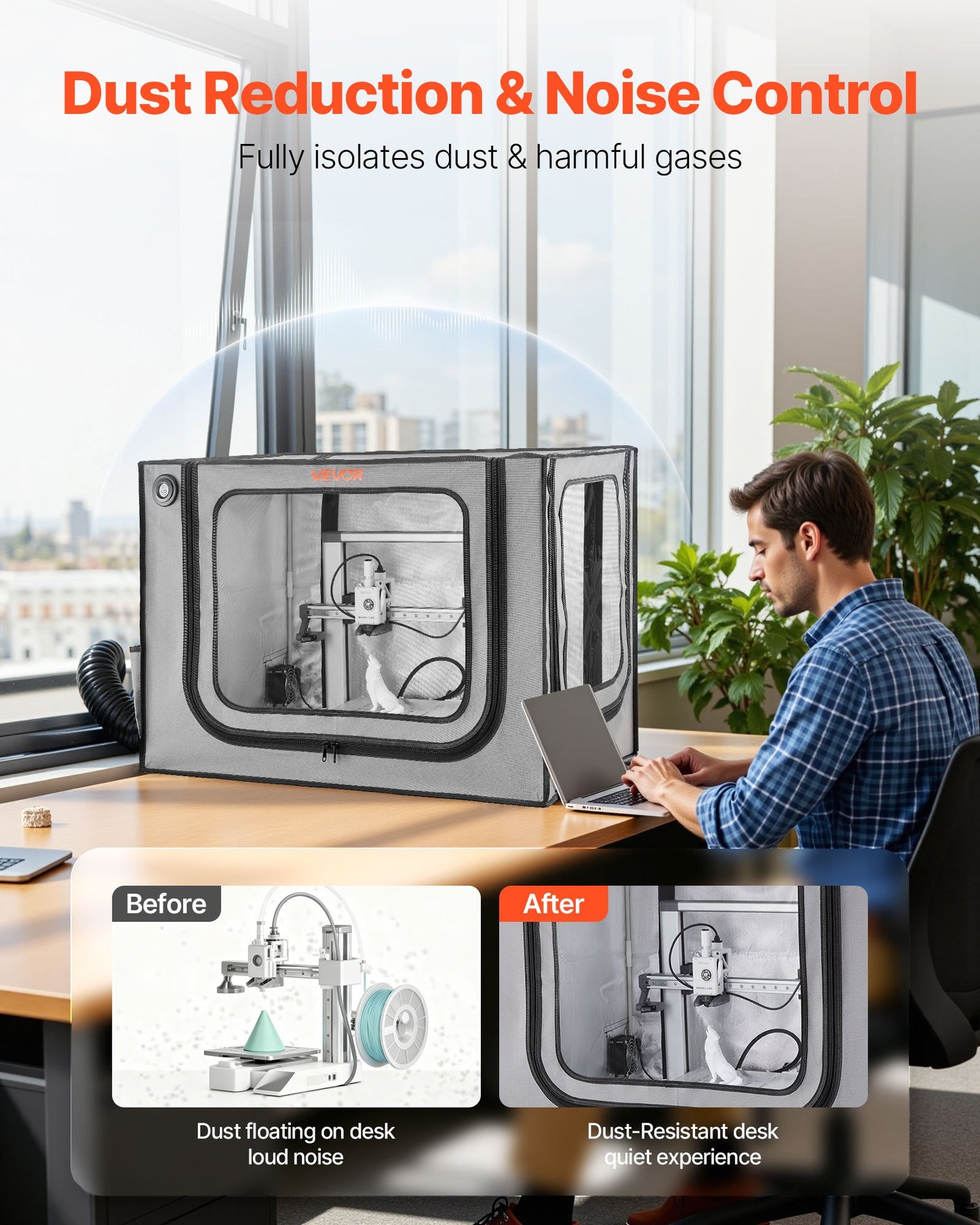 3D Printer Enclosure with Ventilation, Dustproof Waterproof Large Size 600D Oxford Cloth 3D Printer Tent, Constant Temperature Protective Case with LED, Designed for Bambu Lab A1 Combo, Grey