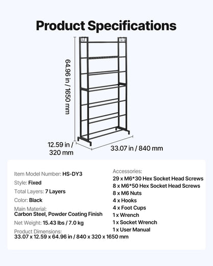 3D Printer Filament Storage Rack, 7 Tier Heavy Duty Storage Shelves for 3D Printing Filaments, Filament Spool Holders Racks for 3D Printing Studio, Home Studio, Office, Workshop (Shelf Only)