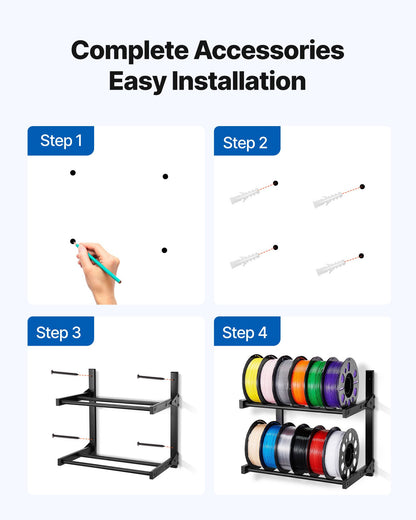 Wall Mount Printer Filament Storage Rack, 2-Tier Wall Bracket Storage Shelf, Rolling Filament Spool Holders Racks with Wheels, Filaments Organzied for 3D Printing Studio, Workshop (Shelf Only)