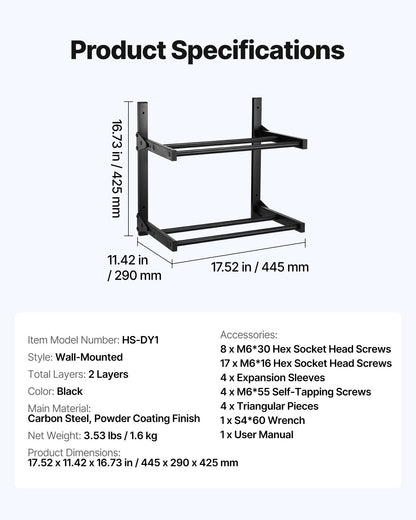 Wall Mount Printer Filament Storage Rack, 2-Tier Wall Bracket Storage Shelf, Rolling Filament Spool Holders Racks with Wheels, Filaments Organzied for 3D Printing Studio, Workshop (Shelf Only)