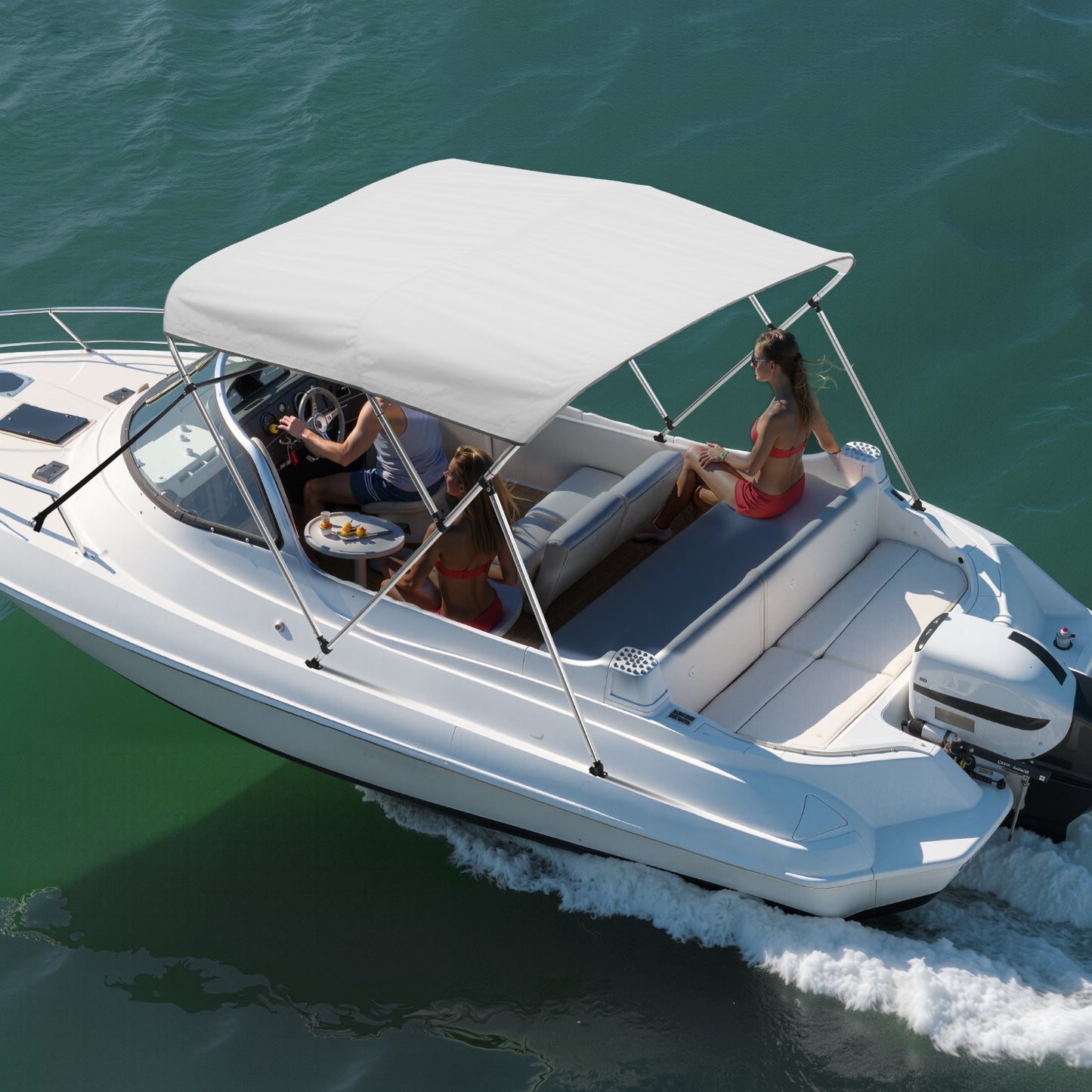 Biminitopp för båt med 3 bogar, 600D polyesterkapell med aluminiumram, vattentätt och solskyddande båtmarkiskapell med förvaringsväska, 2 stödstänger, 4 remmar, 1,8 m L x 132 cm B x 122 cm H, ljusgrå