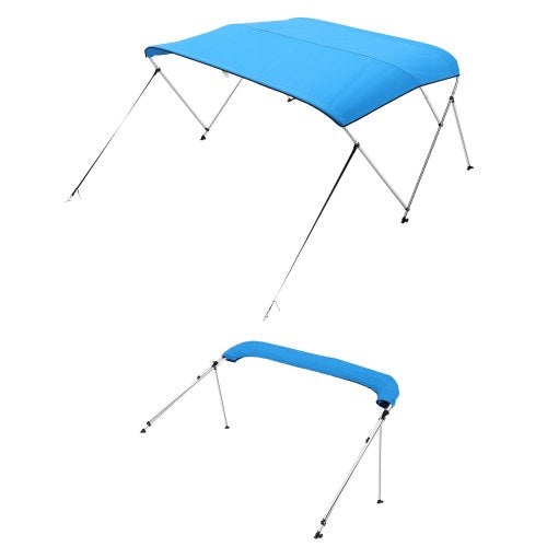 3 Bow Boat Bimini Tops, 600D Polyester Canopy with Aluminum Alloy Frame, Waterproof & Sun Shade Boat Awning Canopy with Storage Bag, 2 Support Poles, 4 Straps, 72"Lx(85"-90")Wx46"H, Pacific Blue