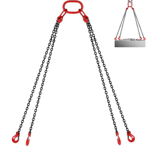10ft Lifting Chain Sling, 5/16 inch Hanging Lift Chain, 11000lbs Capacity G80 Alloy Steel Engine Chain Hoist Lifts Heavyy Duty 5 Ton with 4 Leg Grab Hooks and Adjuster