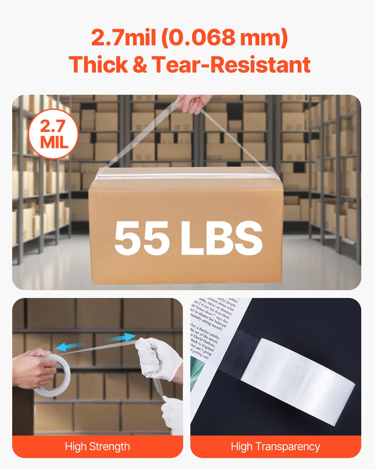 Clear Packing Tape, 3 inches Core, 12 Rolls 1.88 Inches x 65 Yards Packing Tape with Dispenser, 2.7 Mil Heavy Duty Packaging Tape Designed for Moving, Storage and Packing, Shipping and Mailing