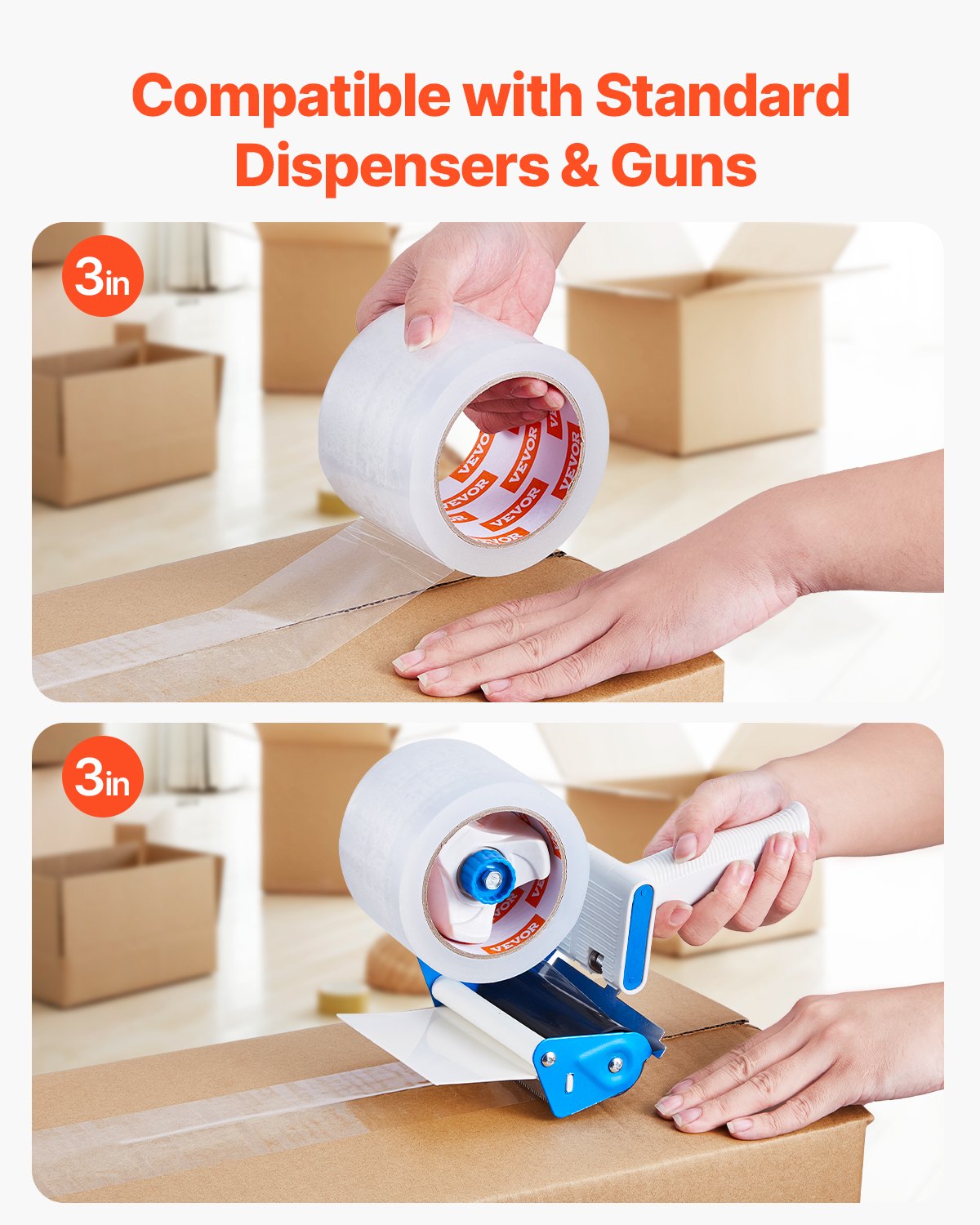 Genomskinlig packtejp, 7,5 cm kärna, 6 rullar 7,5 cm x 65 yards packtejp, 2,7 mil tjock, kraftig packtejp utformad för flytt, förvaring och packning, frakt och utskick, kontor