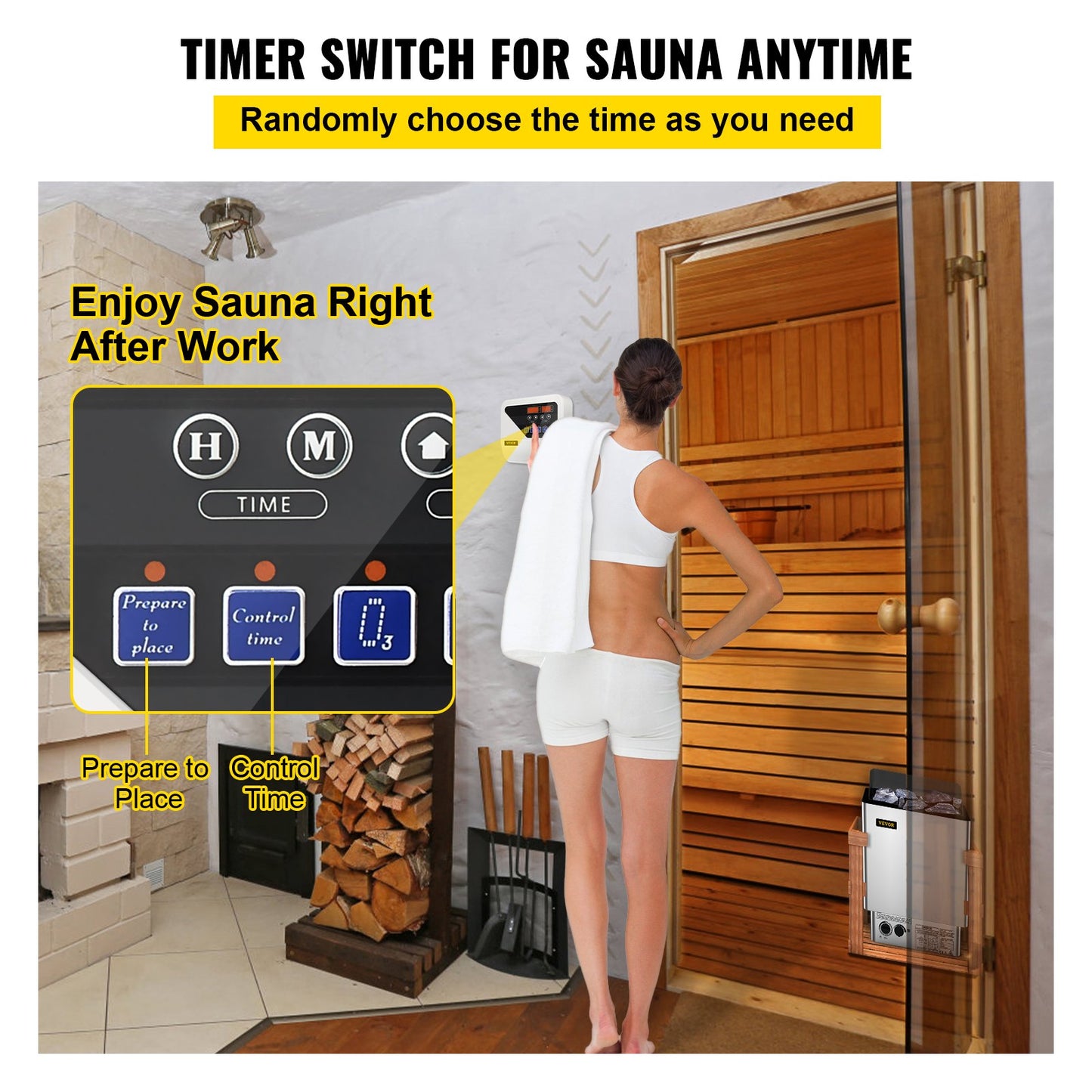 External Sauna Heater Controller for 3KW-9KW Sauna Heaters Control Unit Sauna Stove Controller 104-221℉ Time Temperature
