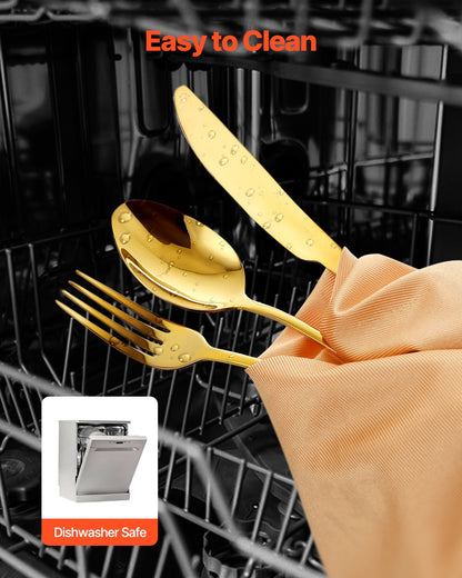 100-Piece Gold Silverware Set, Food-Grade Stainless Steel Flatware Utensils for 20, Mirror Finished Cutlery Set, Dishwasher Safe Eating Tableware for Kitchen Home, Include Knife Fork Spoon