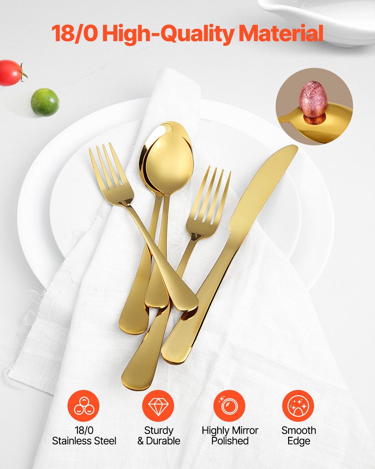 60-delars bestickset i guldfärgat silver, livsmedelsklassat bestick i rostfritt stål för 12 personer, spegelblank bestickset, diskmaskinssäkert porslin för kök och hem, inklusive kniv, gaffel och sked