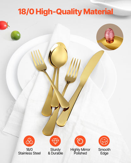 60-delars bestickset i guldfärgat silver, livsmedelsklassat bestick i rostfritt stål för 12 personer, spegelblank bestickset, diskmaskinssäkert porslin för kök och hem, inklusive kniv, gaffel och sked