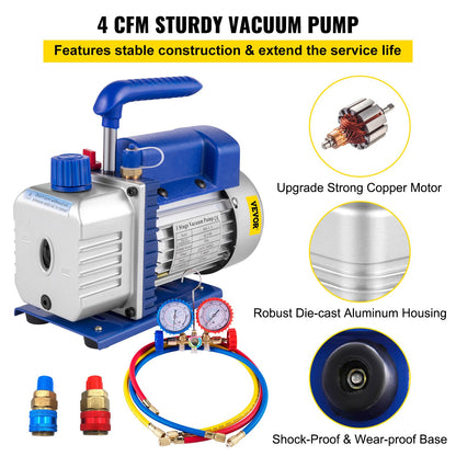 233 L/min(4CFM) 246W(1/3HP) Vacuum Pump ac vacuum pump aircon vacuum pump vacuum chamber vacuum drying pump HVAC Refrigeration R22 R12 R134A R502 Air-Condition Adapter A/C