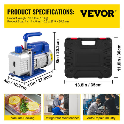 233 L/min(4CFM) 246W(1/3HP) Vacuum Pump ac vacuum pump aircon vacuum pump vacuum chamber vacuum drying pump HVAC Refrigeration R22 R12 R134A R502 Air-Condition Adapter A/C