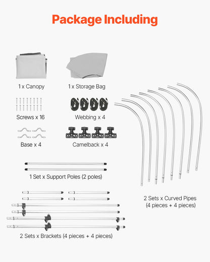 Biminitopp för båt med 4 bogar, 600D polyesterkapell med aluminiumram, vattentätt och solskyddande båtmarkiskapell med förvaringsväska, 2 stödstänger, 4 remmar, 236 cm L x (162 cm-198 cm B x 142 cm H), ljusgrå