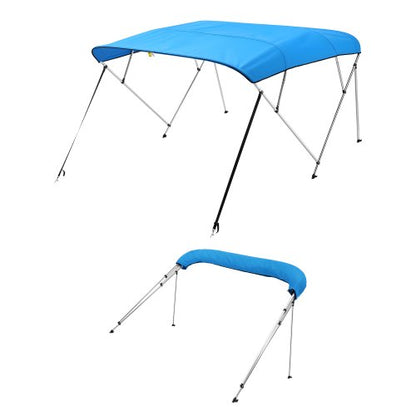 4 Bow Boat Bimini Tops, 600D Polyester Canopy with Aluminum Alloy Frame, Waterproof & Sun Shade Boat Awning Canopy with Storage Bag, 2 Support Poles, 4 Straps, 96"Lx(79"-84")Wx54"H, Pacific Blue