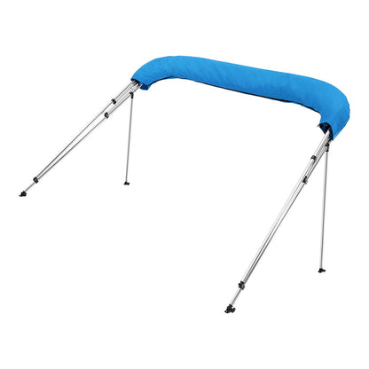 Biminitopp för båt med 4 bogar, 600D polyesterkapell med aluminiumram, vattentätt och solskyddande båtmarkiskapell med förvaringsväska, 2 stödstänger, 4 remmar, 96"L x (79"-84")B x 54"H, Pacific Blue