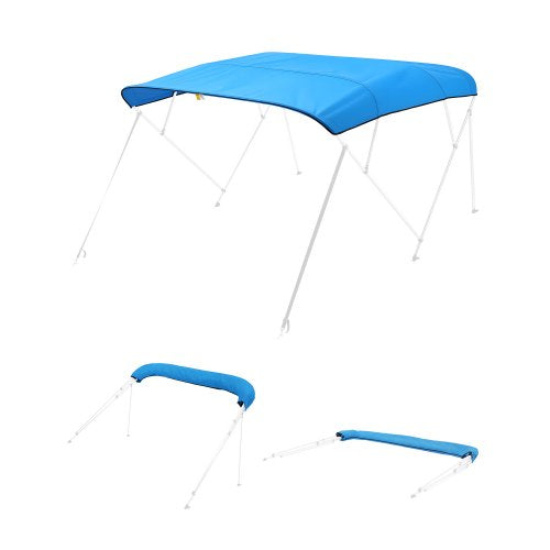 4 Bow Boat Bimini Tops, 600D Polyester Canopy, Waterproof & Sun Protection Boat Awning Canopy with Storage Bag, Bimini Top Replacement, 96"Lx(91"-96")W, Pacific Blue (Support Frame Not Included)