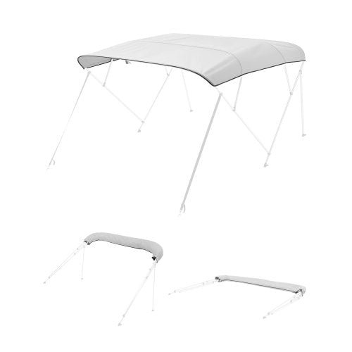 Biminitopp för båt med 4 bogar, 600D polyesterkapell, vattentätt och solskyddande båtmarkiskapell med förvaringsväska, ersättning för biminitopp, 96"Lx(91"-96")B, ljusgrå (stödram ingår ej)