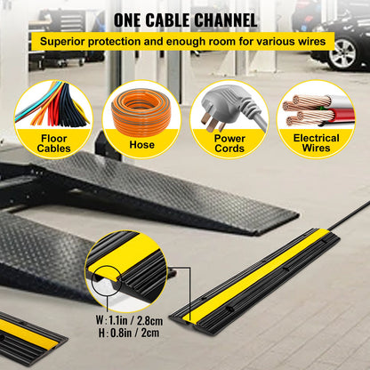 4 Pack of 1-Channel Rubber Cable Protector Ramps 102x15.5x3 cm Heavy Duty 8164.7 kg Load Capacity Cable Wire Cord Cover Ramp Speed Bump Driveway Hose Cable Ramp Protective Cover