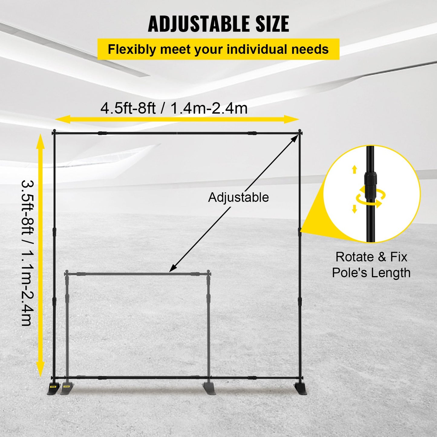 2.44m Display Backdrop Banner Stand Adjustable Telescopic Lightweight Trade Show Wall Exhibitor x 4 PACK